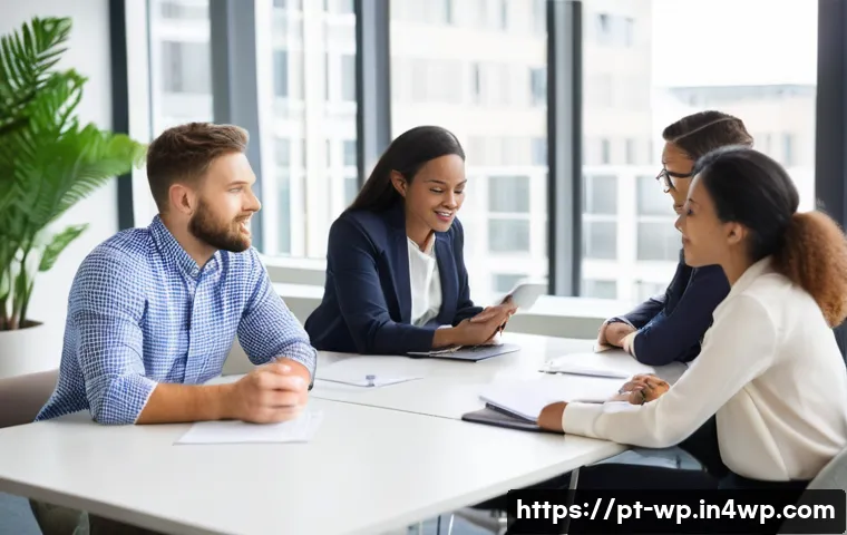 관점 전환 능력 개발을 위한 온라인 코스 - **Prompt 1: Collaborative Empathy Workshop**
    "A diverse group of five professionals (three women...