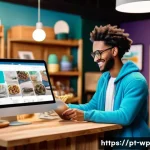 관점 전환을 통한 혁신 사례 분석 - A vibrant digital marketplace scene showcasing a small local business owner engaging warmly with div...