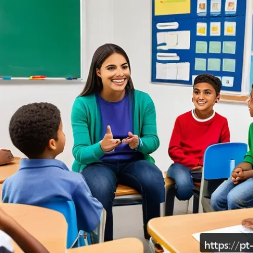 관점 전환 훈련을 위한 교육적 방법론 - A diverse classroom scene depicting students engaged in an empathy-building activity where they role...