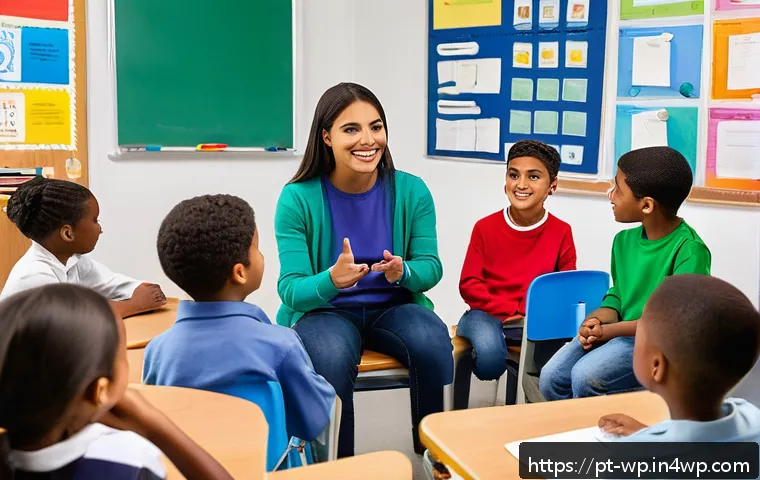 관점 전환 훈련을 위한 교육적 방법론 - A diverse classroom scene depicting students engaged in an empathy-building activity where they role...